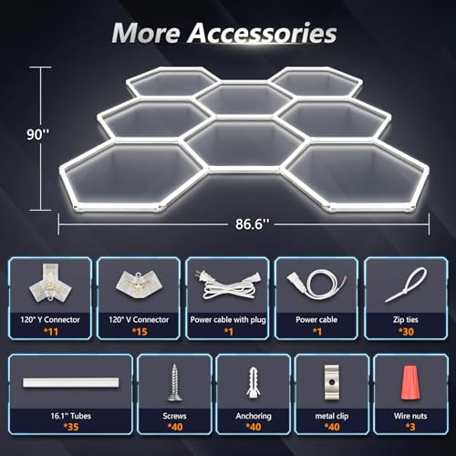 Bevenus Hexagon LED Garage Light, 6500K Super Bright Honeycomb Ceiling Light, Easy Install DIY Hex Lights for Workshop Basement Barbershop Home Gym Car Detailing Shop (8 Grids) - size: 8 Grids