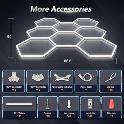 Bevenus Hexagon LED Garage Light, 6500K Super Bright Honeycomb Ceiling Light, Easy Install DIY Hex Lights for Workshop Basement Barbershop Home Gym Car Detailing Shop (8 Grids) - size: 8 Grids