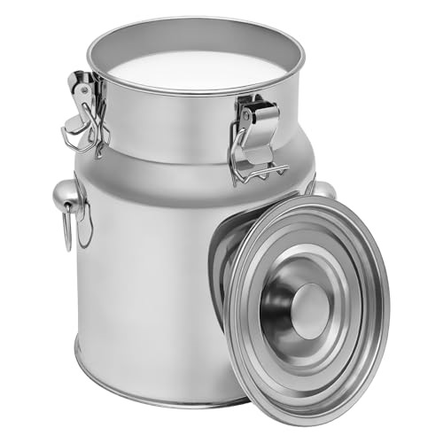 Thickened Stainless Steel Milk Can Large Liquid Container Storage,Stainless Steel Milk Bucket with Sealing Lid and Carry Handle,for Wine, Oil Storage Transport (5L/1.3Gal) - size: 5L/1.3Gal