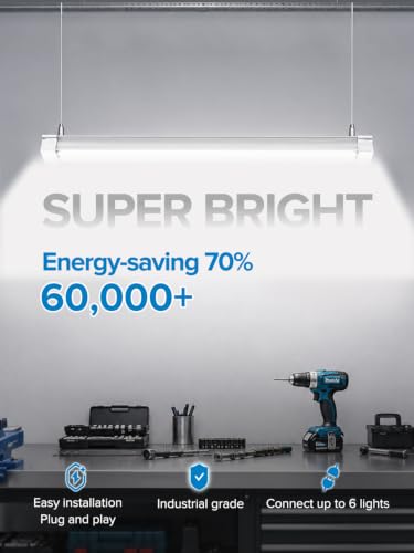 Upgrade Super Bright 6 Pack 60W LED Shop Lights 4FT 9000LM 5000K for Shop - size: 4FT-6PACK