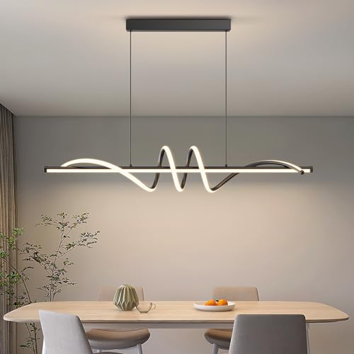 Modern LED Pendant Lights, 39in Chandelier Dimmable with Remote Control 3000k-6000K Adjustable Color Temperature, Aluminum Island Lighting Lamp Fixture for Kitchen, Dining Room, Billiard Room - color: A-Black, size: 39inch