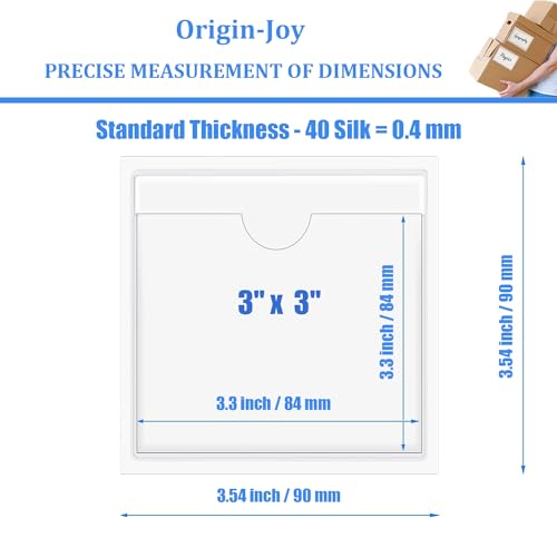 Origin-Joy 35 PCS Self Adhesive Index Card Pockets with Top Open, Clear Plastic Label Holder for Cards of Note, Library and Business, Adhesive Label Pockets & Card Holder (3 x 3 inch) - size: 3 x 3 inch, style: Horizontal