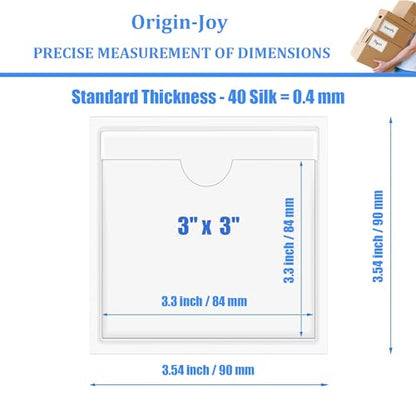 Origin-Joy 35 PCS Self Adhesive Index Card Pockets with Top Open, Clear Plastic Label Holder for Cards of Note, Library and Business, Adhesive Label Pockets & Card Holder (3 x 3 inch) - size: 3 x 3 inch, style: Horizontal