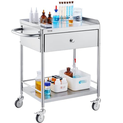 VEVOR Stainless Steel Utility Cart with Wheels - Medical/Dental Lab Cart - 2 Shelves/1 Drawer - style: Catering Cart