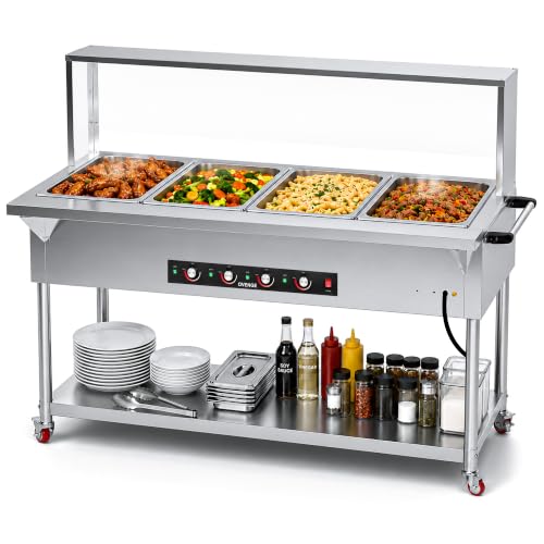 Steam Table, Commercial Electric Food Warmer for Buffet Catering,Incl.Work Table,Bain-Marie (Dry Heat - 80QT (110-120V)) - size: Dry Heat - 80QT (110-120V)