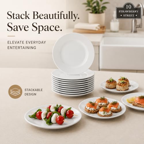 10 Strawberry Street 6" Catering Round Appetizer Plate, Set of 12,White - size: 6" Appetizer, style: Round