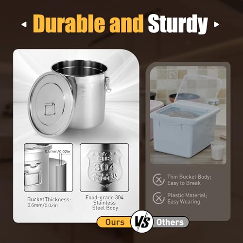 304 Stainless Steel Food Storage Container with Lid, 8.7Gal/33L Large Airtight Container with 3 Lock Clips, Rice Flour Sugar Grain Coffee Bean Storage Bucket for Home Restaurant Kitchen Hotel Etc