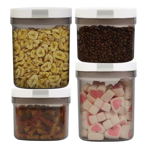 LANGMINGDE 4PCS Coffee Storage Containers, BPA Free Plastic Kitchen Canisters Set for Ground Coffee, Spices, Herbs, Candy, Snacks, FA-G310074 - color: (Transparent Gray)2x1300ml+2x800ml≈ 2x32oz+2x20oz