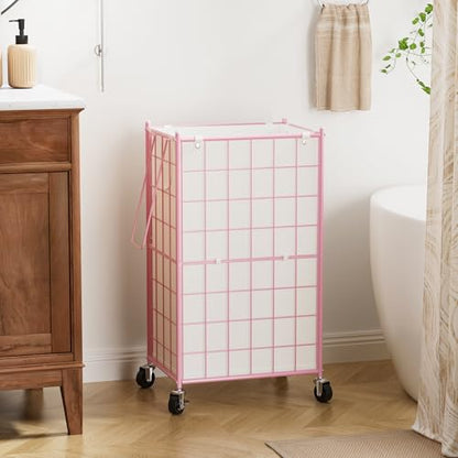 WOWLIVE Rolling Laundry Basket, Metal Wire Frame Laundry Hamper with Wheels - color: Pink, size: 100l