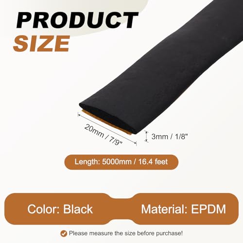 PATIKIL 16.4FT Solid Rubber Weather Stripping, 7/9" W x 1/8" H Self Adhesive D Shape EPDM Rubber Seal Strip Gasket for Door Frame Window Insulation RVs Furniture Cabinets, Black - size: 16.4FT x 7/9"W x 1/8"H