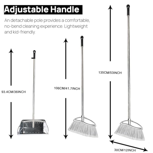 Outdoor Broom and Dustpan Comb Set,Heavy Duty Stainless Steel Metal Dust Pan with Long Handle Commercial Stiff Bristles Broom for Home Garage Garden Patio - style: Outdoor Broom and Dustpan