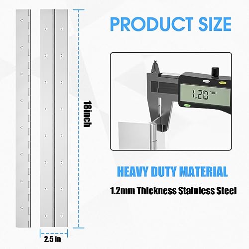 2PCS 18" Stainless Steel Piano Hinge, 0.06" Thick Heavy Duty Piano Hinge - color: Silver, size: 18Inch x 2-1/2Inch