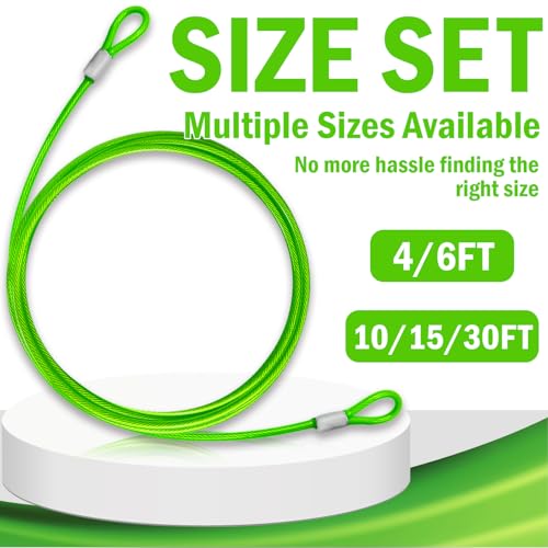 4.7mm(3/16") Steel Security Cable with Loops, Bike Lock Cable, 1Pack - color: Green, size: 15FT-(1Pack)