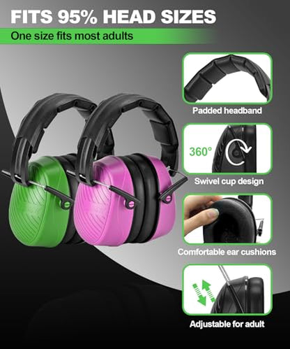 ZOHAN 019 Noise Cancelling Headphones for Adult - NRR 28dB Hearing Protection for Working, Shooting, Mowing, Autism - color: 2 Pack-green+pink