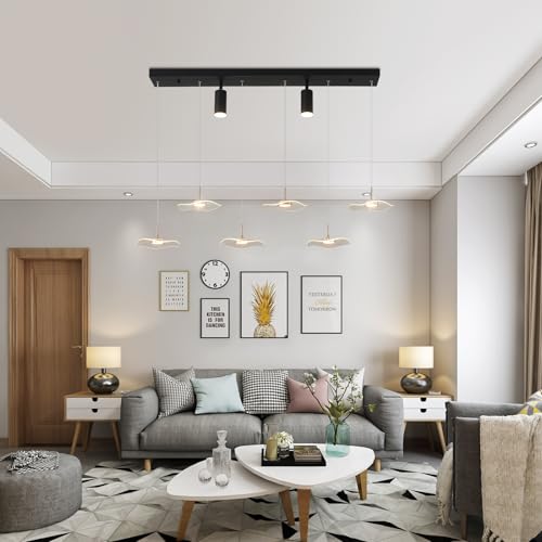 Siittoo 40" Modern LED Pendant Light, Dimmable Kitchen Island Light - color: Transparent,Black-Petal-34W