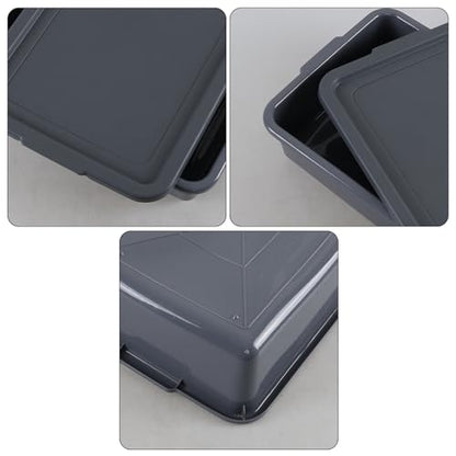 3-Pack 13 L Plastic Commercial Bus Box with Lid, Meat Tubs, Grey