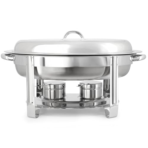 MegaChef 5.8 Quart Oval Stainless Steel Professional Kitchen Chafing Dish/Food Warmer/Buffet Server Serving Trays for Entertaining, Catering, Large Gatherings (5.8 Quart) - size: 5.8 Quart