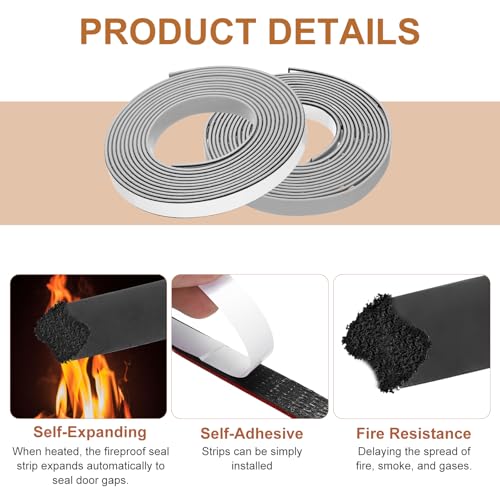 Smoke Fire Seal Strip 9.8Ft 12mm/0.47" Wx 2mm/0.08" T Grey