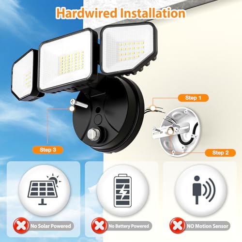 65W Dusk to Dawn Flood Lights Outdoor, 6500LM LED Outdoor Light, IP65 Waterproof, 6500K Daylight, 3 Adjustable Heads LED Security Light with Photocell for Yard Garage Porch Black - color: Black