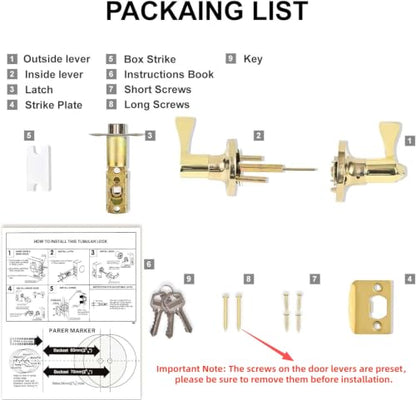 High-Security Stainless Steel Door Lever with Lock and Key (Gold) - color: 8300-Gold