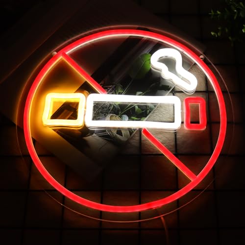 No Smoking Neon Signs for Wall Decor Neon Lights for Bedroom Led Business Signs Suitable for Public Places Christmas Birthday Party 5V Power Adapter, 12.2 * 12.2 Inch (Red+Yellow+White) - color: No Smoking