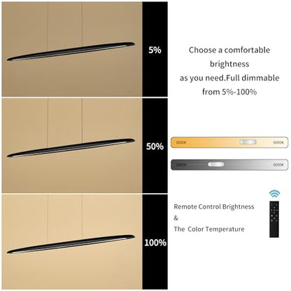 YISDESIGN 59inch Integrated Led Pendant Light 40w Dimmable Wood Black Linear Pendant Lighting Led Modern Island Light with Black Finish for Living Room Dining Room Billiard & Pool Lights - color: Black, size: 59in