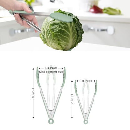 HOTEC Stainless Steel Kitchen Tongs with Silicone Tips, Set of 2-7" and 9" - color: Light Green:9+7inch