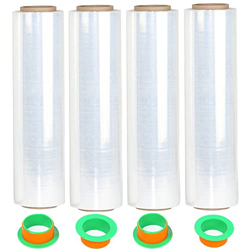 4-Pack Clear Stretch Wrap 18" x 1000 Feet 80 Gauge Industrial Strength with Plastic Handle, Plastic Pallet Supplies Durable Self-Adhering for Packing, Moving, Heavy Duty Shrink Film Rolls - size: Clear-4-Pack