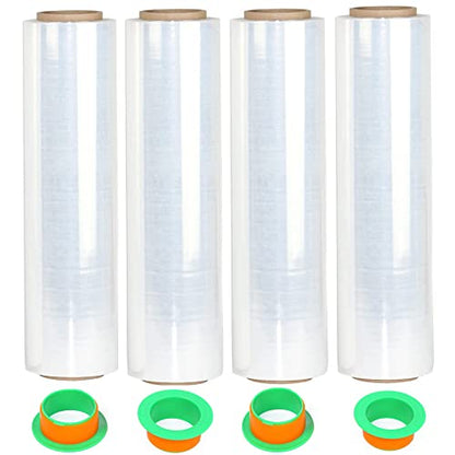 4-Pack Clear Stretch Wrap 18" x 1000 Feet 80 Gauge Industrial Strength with Plastic Handle, Plastic Pallet Supplies Durable Self-Adhering for Packing, Moving, Heavy Duty Shrink Film Rolls - size: Clear-4-Pack
