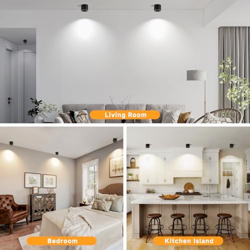 5CCT LED Ceiling Spotlight CRI 97+ Modern Cylinder Light Ceiling Mount - color: Black, size: 3 Pack – Adjustable 2700K–6000K