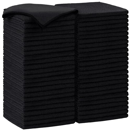 AIDEA Black Microfiber Cleaning Cloth-50PK, Cleaning Rags 12"x12" Absorbent - color: Black, size: 12in.x12in.