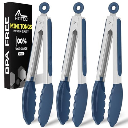 HOTEC Small Silicone Kitchen Tongs 7-Inch Mini Serving Tongs, Set of 3 - color: Classic Blue