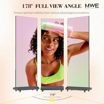 MWE P1.86 LED Poster Screen with Flight Case, 80" LED Digital Signage Display with Publishing System, Foldable Advertising Display Kiosk Video Wall for Events, WiFi/USB/HDMI (2 Panels) - size: 80"-2 Panels