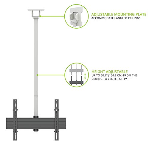 Kanto CM600W Telescoping Ceiling TV Mount for 37 to 70-inch TVs | Hanging TV Bracket with 23" of Height Adjustment | Tilt & Swivel Design | 360° Rotation | Hidden Cable Management | White - style: Indoor - For 37" to 70" TVs - White