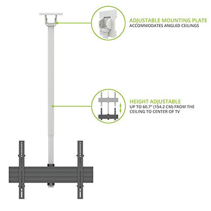 Kanto CM600W Telescoping Ceiling TV Mount for 37 to 70-inch TVs | Hanging TV Bracket with 23" of Height Adjustment | Tilt & Swivel Design | 360° Rotation | Hidden Cable Management | White - style: Indoor - For 37" to 70" TVs - White