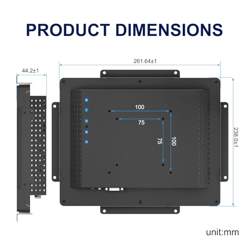 10-Point Touch Industrial Display 1024x768,IP65 Waterproof Front Panel 10.4 Inch Open Frame Capacitive Display, HD-MI VGA Port, Full Black Back Shell - size: 10.4