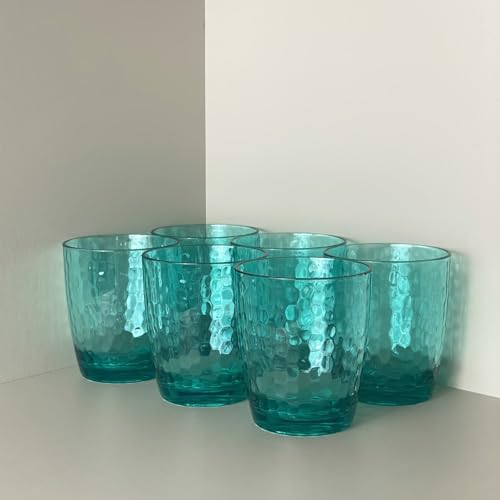 15-Ounce Plastic Tumblers (Set of 6), Reusable Plastic Mugs, BPA-Free Acrylic to Drink Mugs, Shatter Resistant, Textured Interior, Dishwasher Safe (Cyan, 15 Ounce) - color: Cyan, size: 15 Ounce