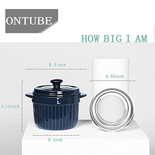 ONTUBE Ceramic Bacon Grease Container Keeper with Strainer 17oz, Navy - color: Navy