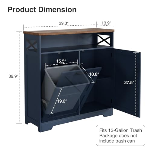 Befrases Tilt Out Trash Can Cabinet for 13 * 1 Gallon Trash Can, Farmhouse Kitchen Island Cabinet with Adjustable Shelf for Hidden Laundry Basket, Dog Proof Garbage Can for Dining Living Room, Blue - color: Blue, size: 1 x13 Gallons