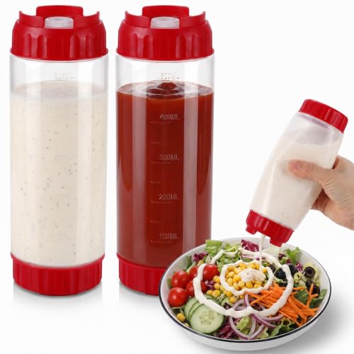 Grevosea 2 Pcs 16 oz Inverted Squeeze Bottles, Valve Condiment Dispenser - color: Red, size: 16 Ounces