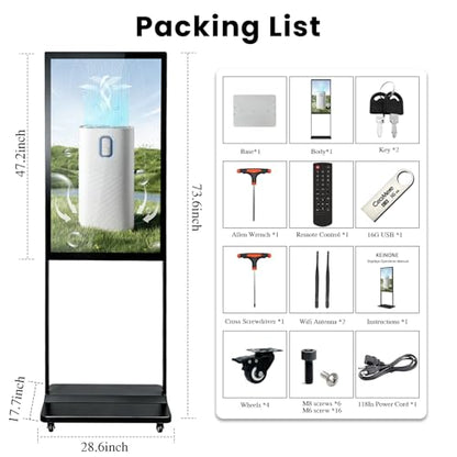 43" Digital Signage Display Kiosk Indoor Floor Standing Advertising Black - size: 43 Inch-Black