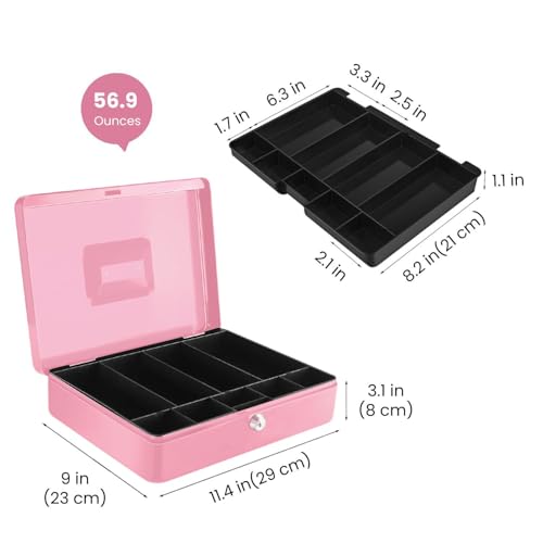 Flexzion Small Cash Box with Money Tray and Lock, 11.4-Inch, Pink - color: Pink