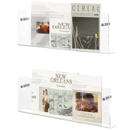 Acrylic Magazine Holder, 2 Pack Hanging Bookshelf Magazine Rack, Wall Mounted Floating Brochure Display for Waiting Room, Office, Home (Clear, 17 Inch) - color: Clear, size: 17 Inch