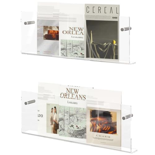 Acrylic Magazine Holder, 2 Pack Hanging Bookshelf Magazine Rack, Wall Mounted Floating Brochure Display for Waiting Room, Office, Home (Clear, 17 Inch) - color: Clear, size: 17 Inch