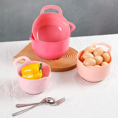 BoxedHome 4 Pack Nesting Mixing Bowl with Pour Spout and Handle, BPA free Microwave & Dishwasher Safe(Pink Gradient, 4 Pack with Handle) - color: Pink Gradient
