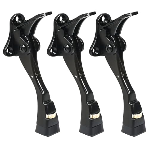 3 Packs Heavy Duty Kickdown Door Stopper, One Touch Adjustable Kickdown Door Stop for Heavy Doors, 4 in Metal Door Kickstand with Rubber Tip & Wall Protectors for Wide Doors- Black - color: Black, size: 4 inch x 3pack