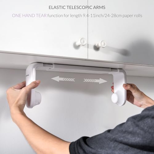 ONE Hand Tear Paper Towel Holder Under Cabinet/Wall for 9.4-11inch, White - color: White