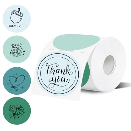 3 Inch Thermal Label,Green Round Thermal Printer Label,Waterproof Thermal Stickers for DIY Logo Design,Name Tag,Thanks Card 300 Labels/Roll (Green) - color: Green Gradient, size: 3 inch