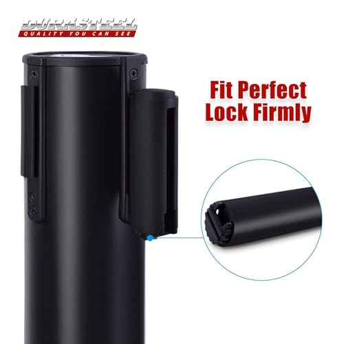 DuraSteel Crowd Control Barriers Stanchions with Retractable Belts & Sign Holder - Metal Stanchion Posts w/ 6.5ft Black Retractable Barrier Belt Ropes - Queue VIP Safety Line Dividers - Set of 6 Poles - color: Black Belt, style: Black Stanchion 6 Pcs + 1
