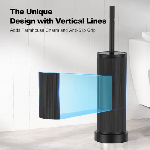 Metal Vertical Grain Toilet Bowl Brush and Holder Set Scrubber Black - color: Black
